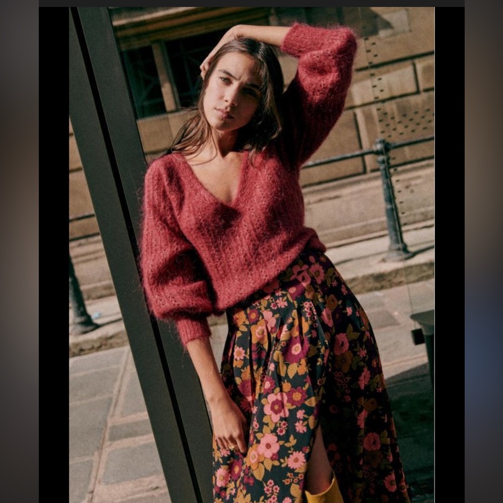 Sezane rosa jumper wool mohair sweater in rosewood